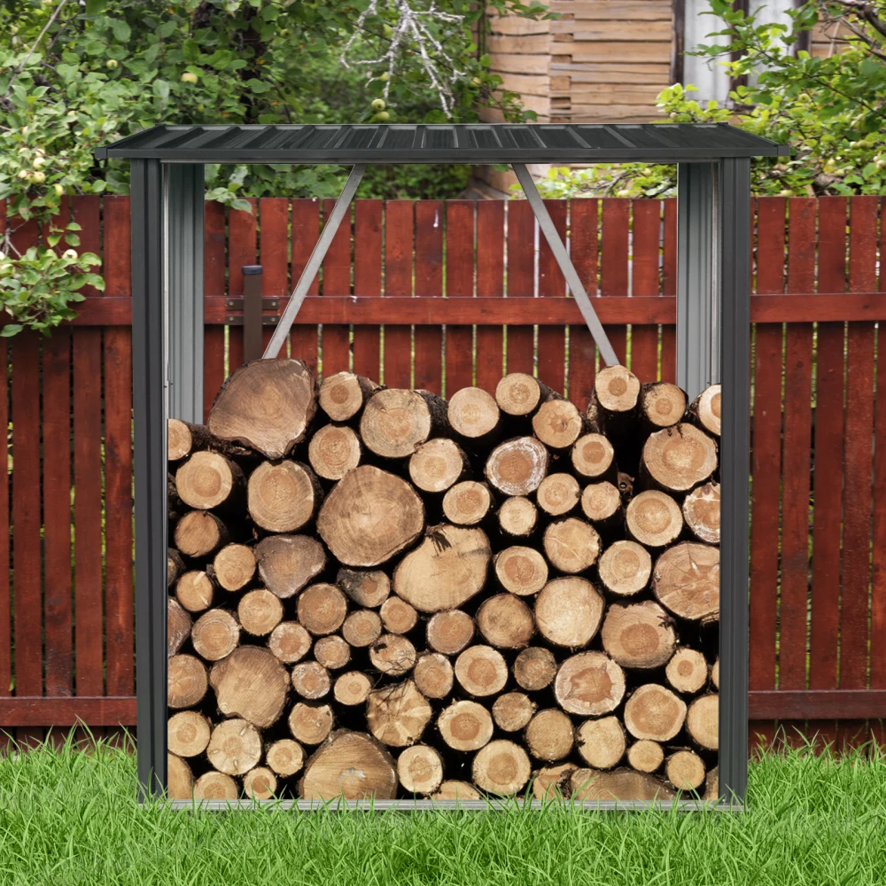 3ft x 5ft Outdoor Meta Firewood Rack ,Open Wood Shed  For Firewood, Pellet, or Lumber Storage , Black