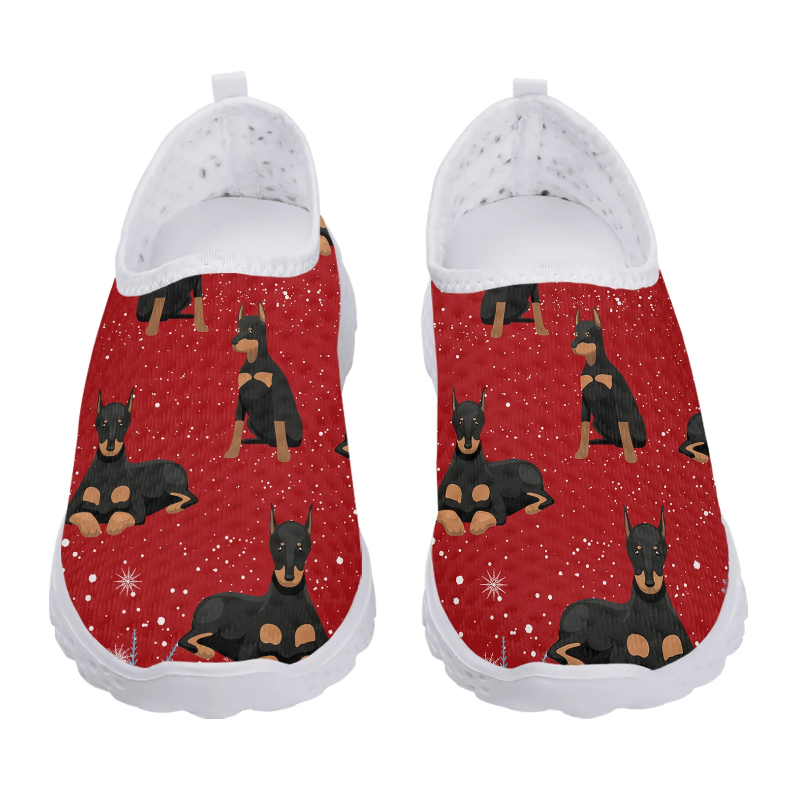 INSTANTARTS Lightweight, Breathable And Handsome German Doberman Pinscher Printed Shoes In Wine Red Loafers Slip On Casual Shoes