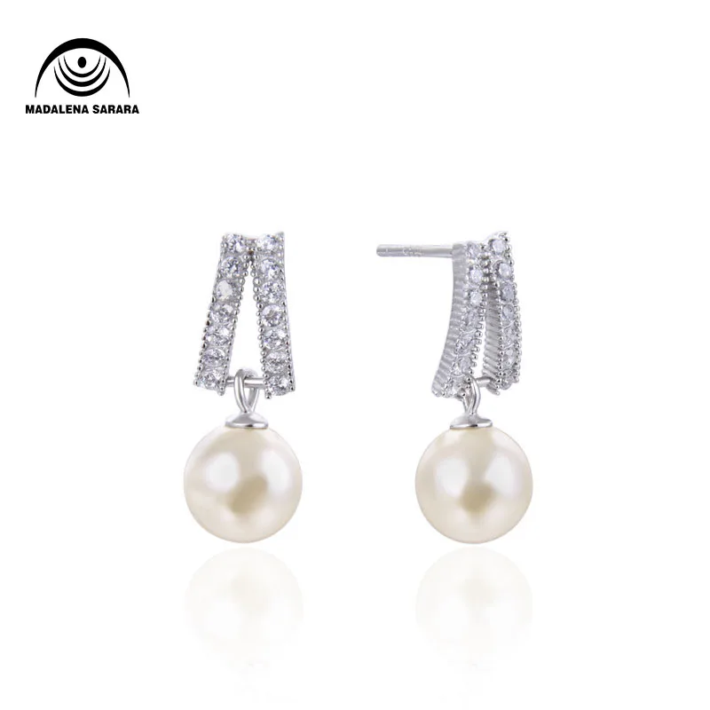 MADALENA SARARA AAA 8mm Freshwater Pearl S925 Sterling Silver Letter Simple Pop Earrings Customizable