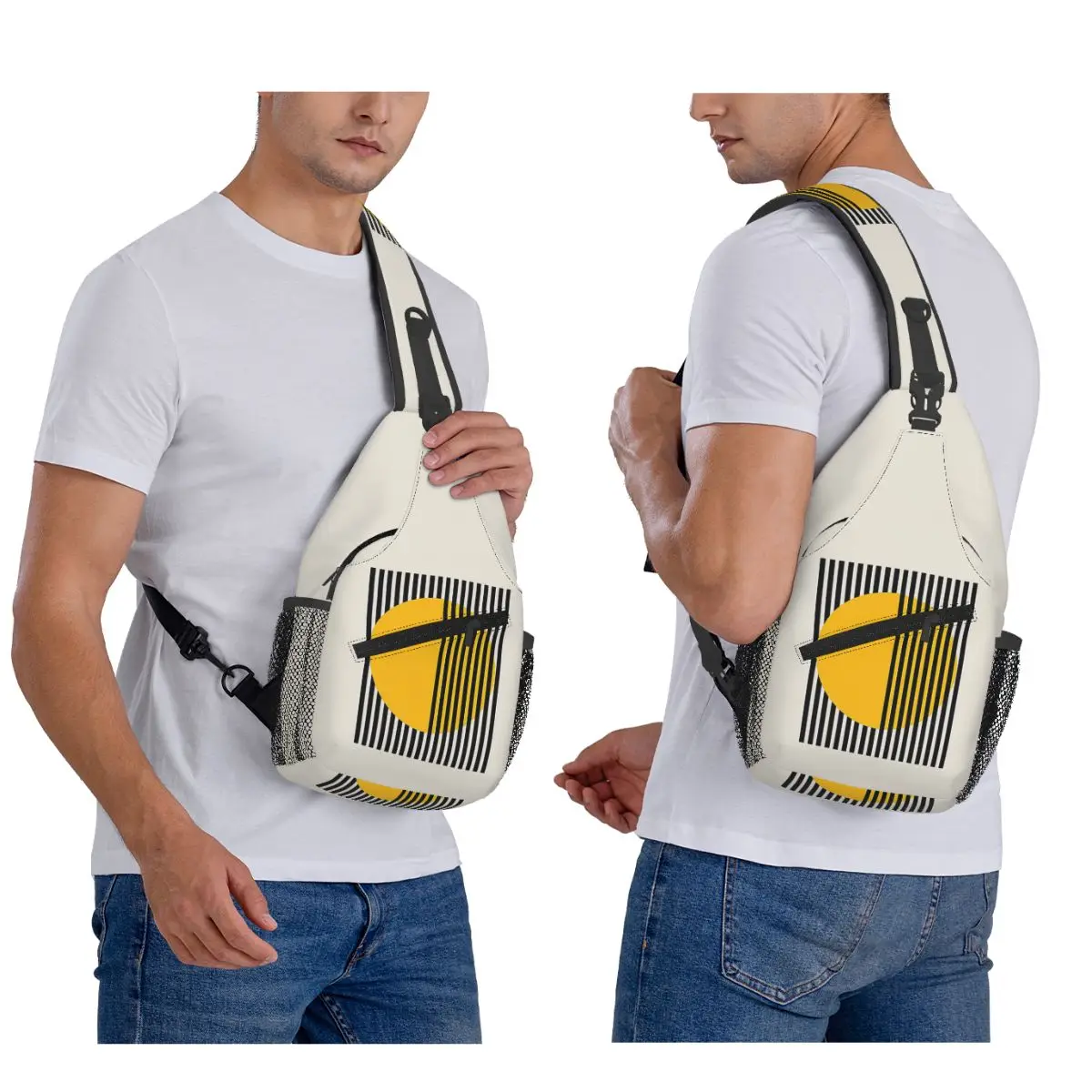 

Bauhaus Exhibition Print, Wall Art Yellow Circle Wall Dec Chest Bag Men Sling Crossbody Backpack Chest Bag Daypack Shoulder Bag