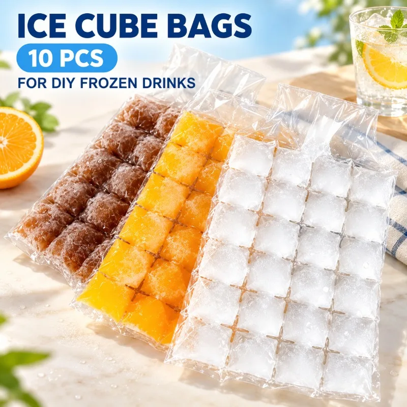 Disposable Ice Cube Bags 10PCS Clear Plastic Freezer Bags for DIY Ice Cubes Juice Soda Summer Drinks Home Parties and Events
