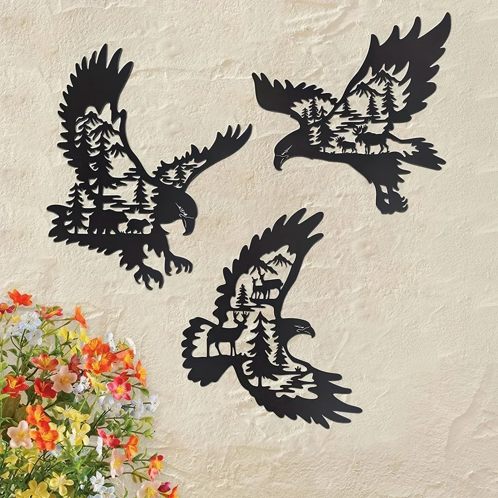 Eagle Home Art Decor Metal Bald Eagle  Bear Deer Elk Silhouette Pattern for Bedroom Living Room Garden Fence Outdoor Wall Decor