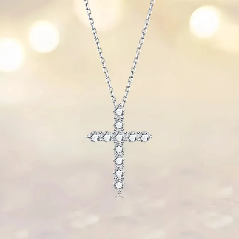 

Gourch D VVS1 Round Cut Moissanite Cross Pendant Necklace S925 Silver Sparkling Trendy Luxury Jewelry Birthday Gift for Women