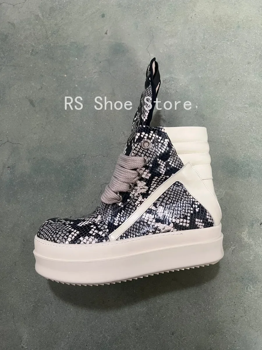 

Ro Designer Boots Men Sneaker Women Grey Boa Leather Ankle Boot Jumbo Laces Platform 6cm Thick Sole High Top Casual Shoe