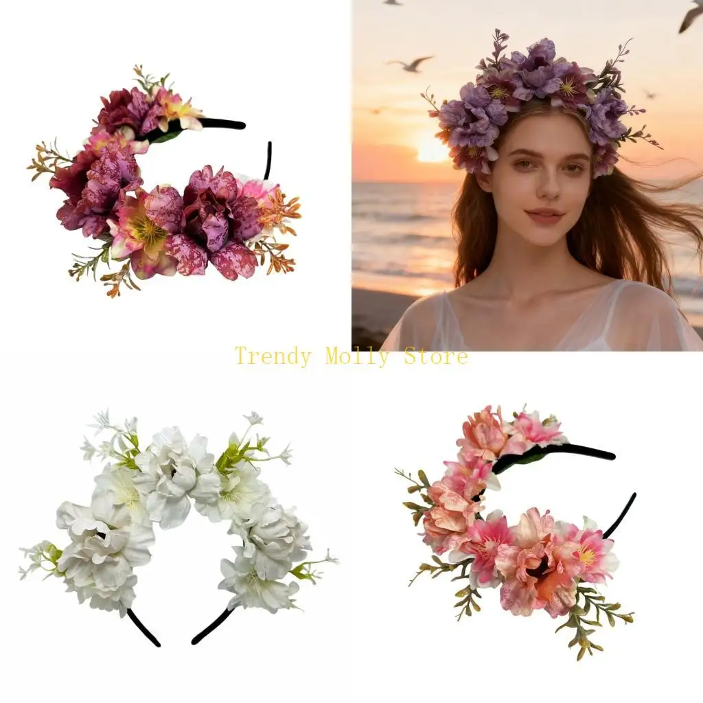 

N5KB Floral Headwear Hair Hoop for Parties Weddings and PhotoS Adds Romance