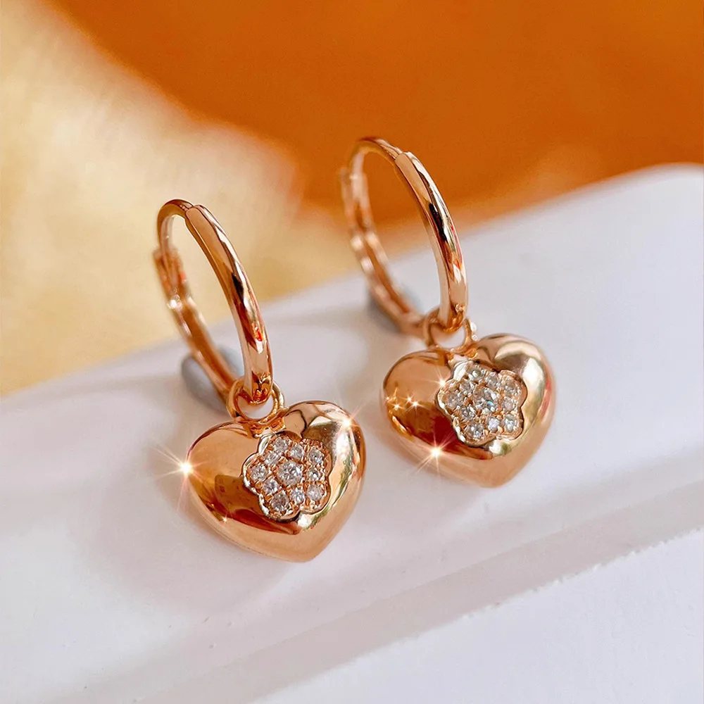 

Ins Fashion 18K Rose Gold Plated 925 Silver Heart Ear Buckle CZ Daisy Drop Dangle Detachable Hollow Huggie Earring Basic Jewelry