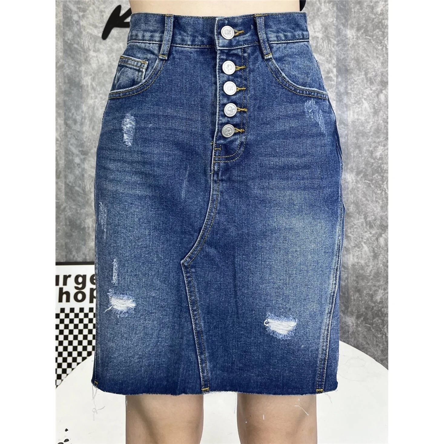 

Весна-Осень 2023: Женская повседневная джинсовая юбка с множеством пуговиц, высокой талией, из хлопка, с эффектом потертости, многофункциональный стиль