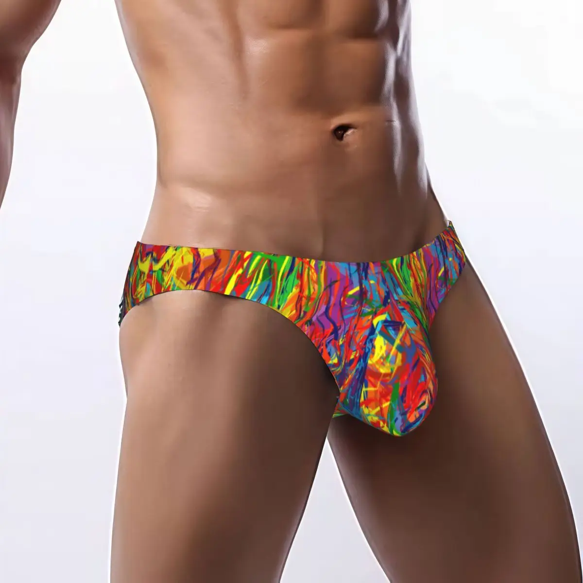 

Men's Sexy Briefs Breathable Bikini Rainbow Splash Circled Lines Art Men Underpants Low Cut Man Underwear Panties