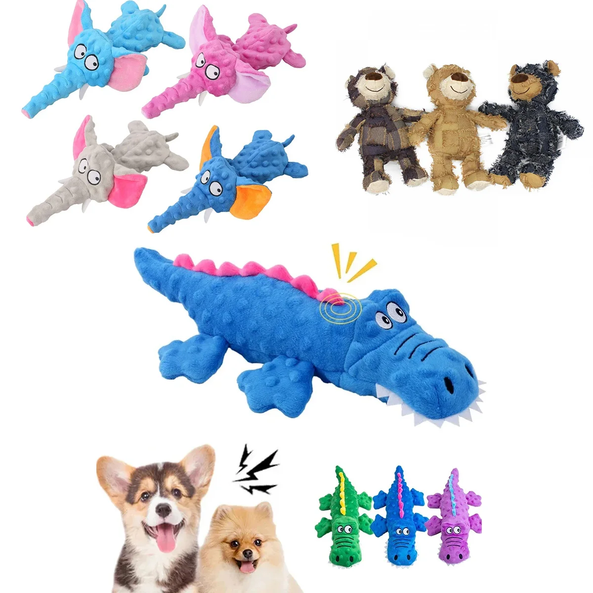 Pet Plush Toy Dog Sound Crocodile Animal Shape Toy Interactive Dog Teeth Clean Chew Toy Pet Supplies For Small Meduim Large Dog