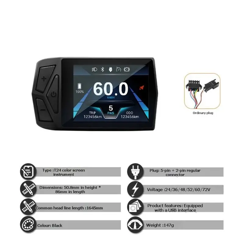 T24 LCD Color Meter+ Sine Wave Tri-Mode Controller(36V-52V 45A) For E-Bike For Electric Scooter