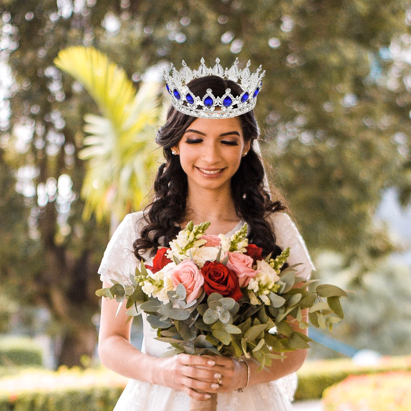 

Bridal Tiara Rhinestone Crown Headdress Elegant Hair Accessories Decor Princess Bride Round Shape Wedding Party Photoshoot Props