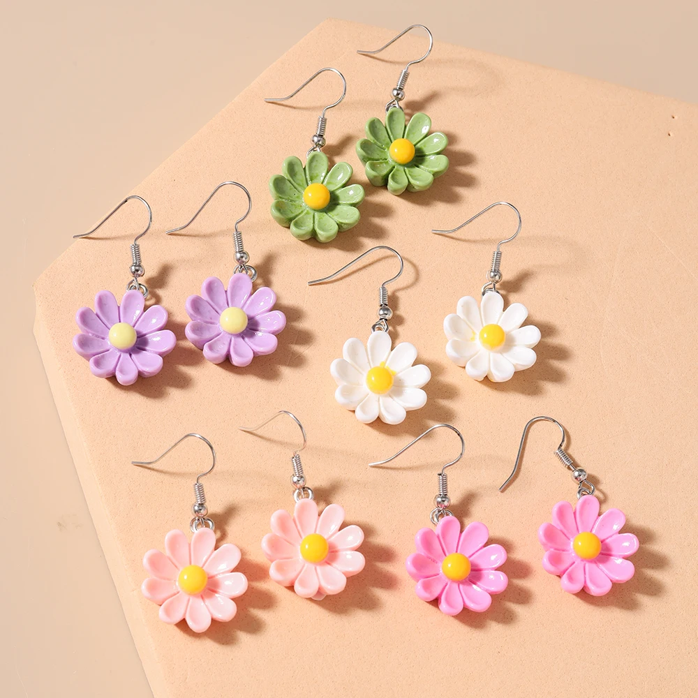 Aihua 10 stücke Neue Nette Mini Kawaii Blumen Ohrring Set Acryl Cartoon Blume Charme Ohrringe Frauen Mädchen Trendy Schmuck Geschenke – Detail 4