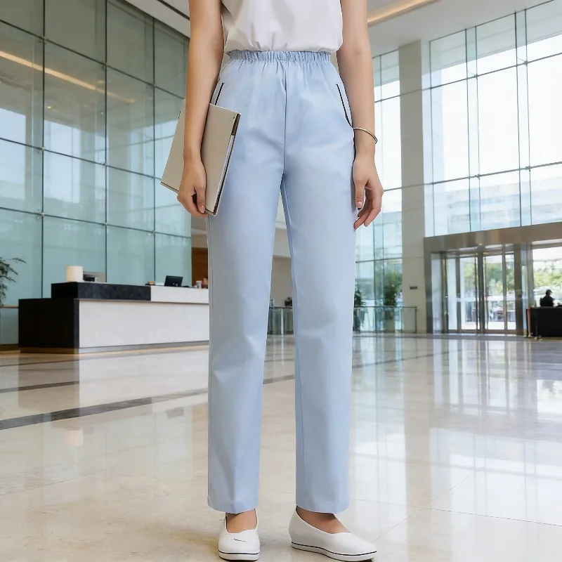 Dames voedingsbroek elastische taille scrubbroek voor verpleegkundigen Doctor M edical broek wit roze blauw