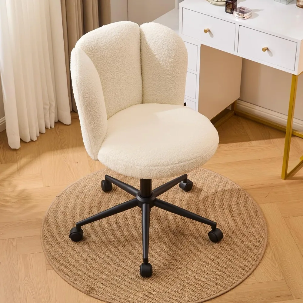 

Fluffy Armless Desk Chair, Upholstered Vanity Chair with Back, Comfortable Boucle Task Chair for Bedroom, Home Office