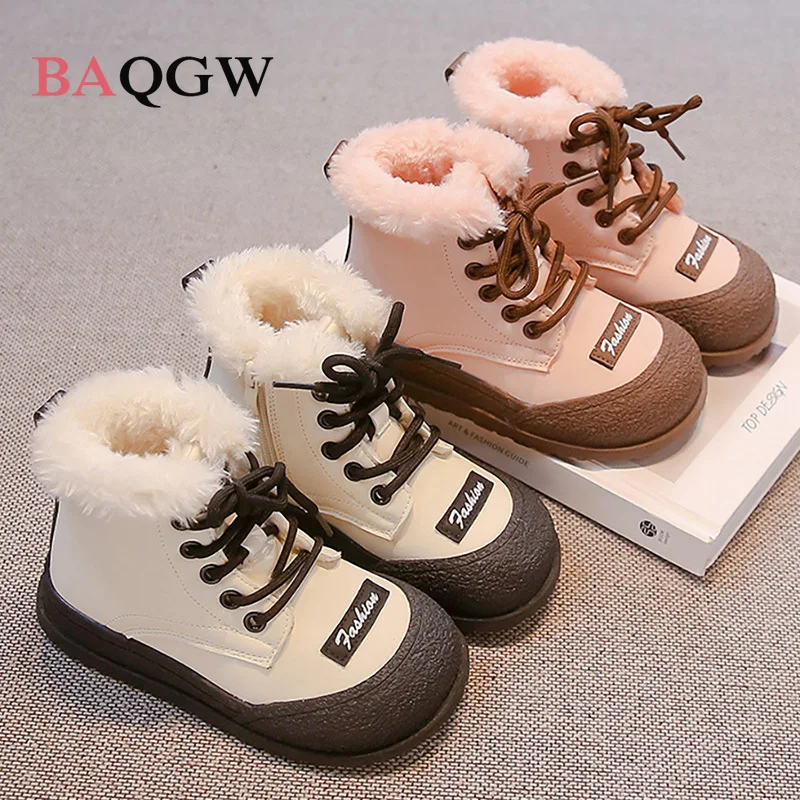 

Зимние плюшевые сапоги для детей, толстые теплые зимние сапоги из искусственной кожи для мальчиков и девочек, детская хлопковая обувь на мягкой подошве, теплые зимние ботинки