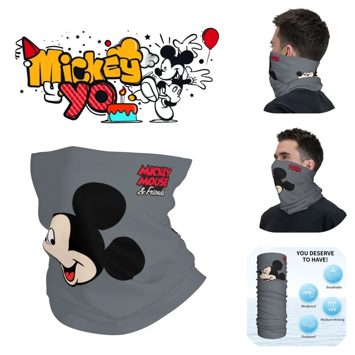 Disney Bandana Neck Gaiter Printed Motorcycle Club Mickey Mouse Face Mask Running Unisex Adult Windproof