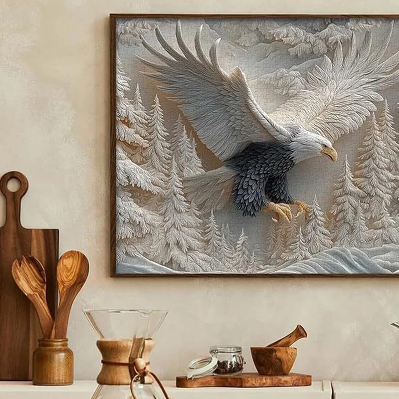 Superior Eagle Carving Puzzle 1000 Pieces; Engaging Family Artistic Game Depicting Wildlife Eagles