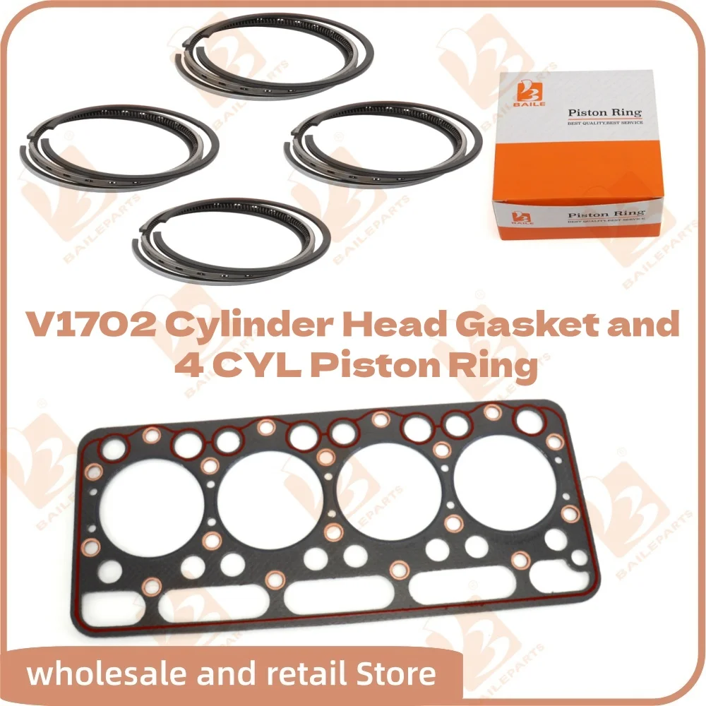 For Kubota V1702 Engine Cylinder Head Gasket 4 Cylinders Piston Ring 82*2.5HK+2+5mm Overhaul Rebuild Kit Engine Spare Parts