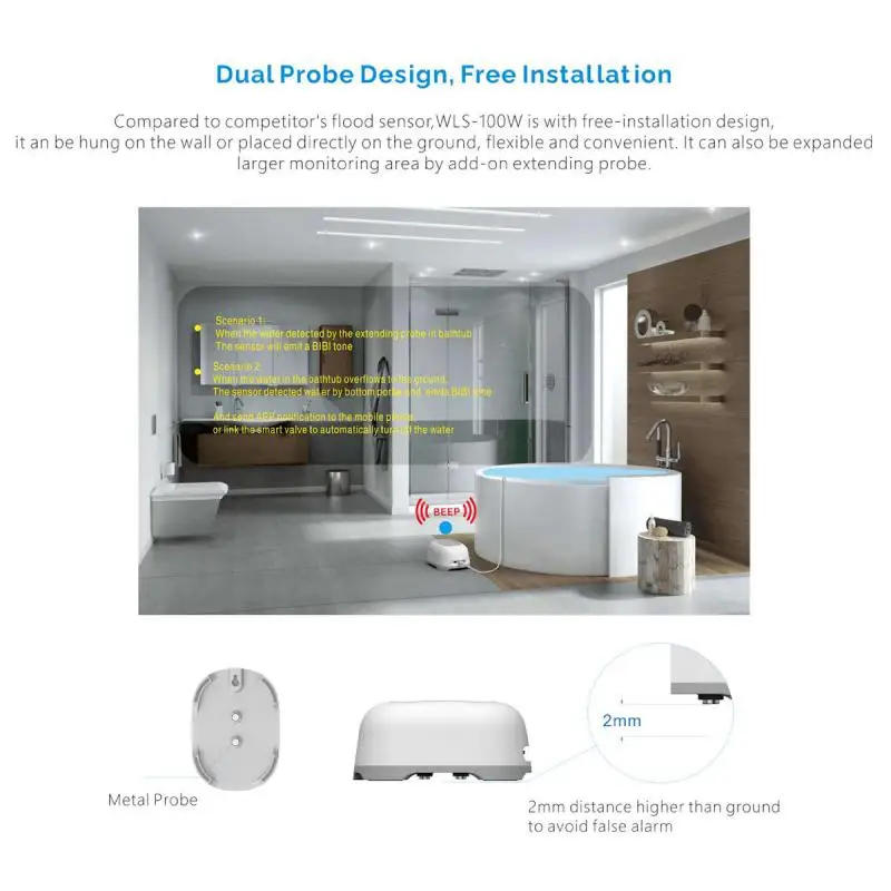 Sondas de vazamento duplas com controle por aplicativo, alarme de segurança residencial inteligente carregável, tuya, wi-fi, sensor de vazamento de água, multifuncional, 100db, novo