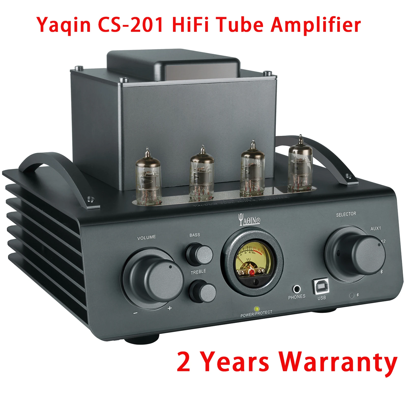 

Yaqin CS-201 HiFi Hyrid Tube Amplifier 4 X 6J1 Valve Aux USB Input 3.5mm Headphone Output,Treble Bass Control VU Meter Indicator