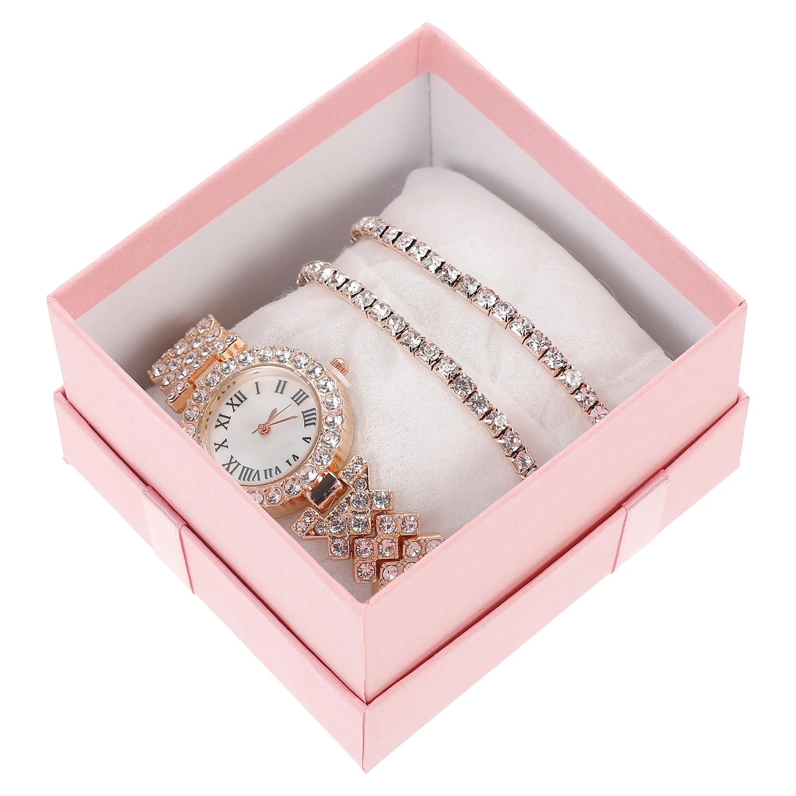 

2Pcs Rhinestone Quartz Watch Bracelet Women Fashion Diamond Crystal Bling Wrist Lightweight Daily Wear Stylish Gift