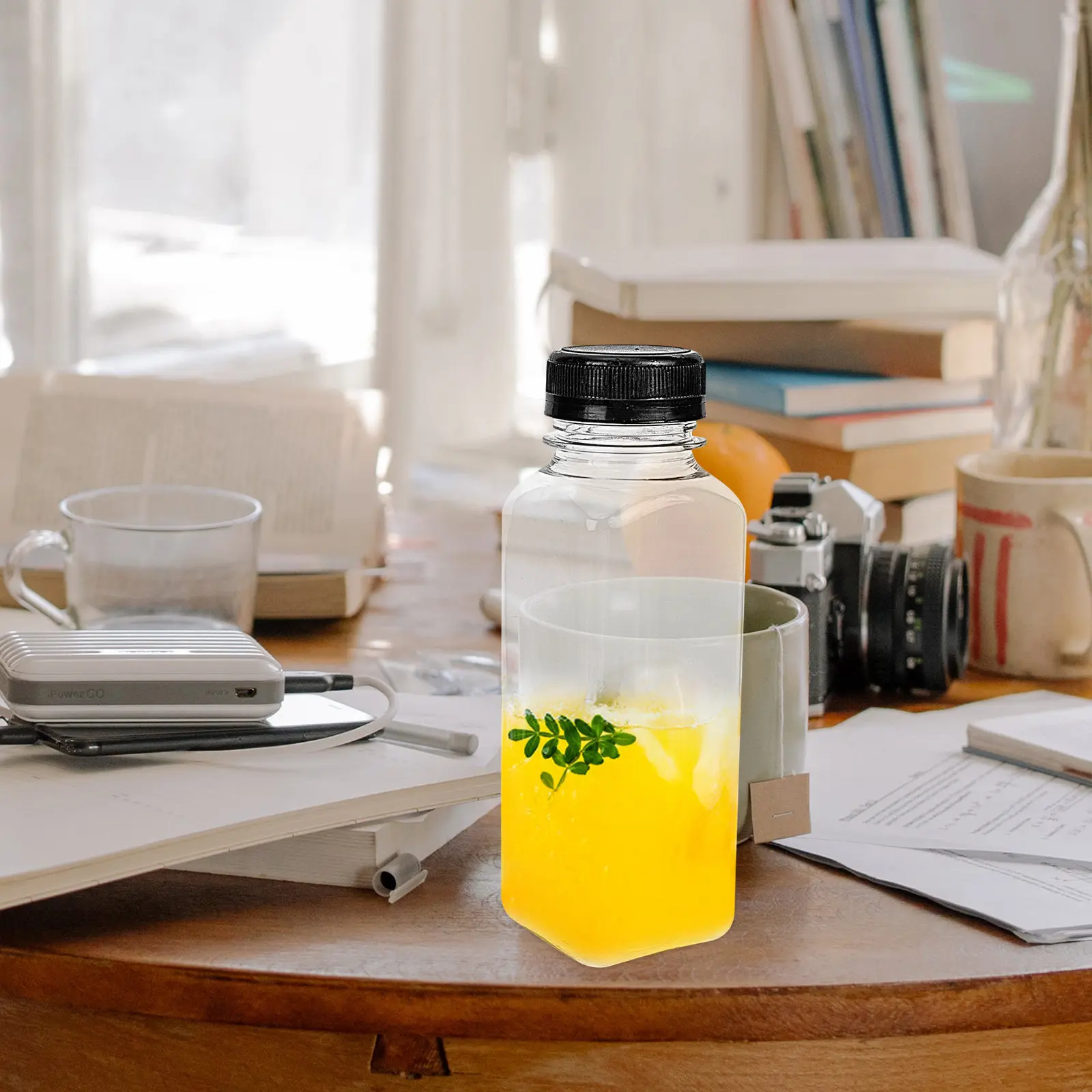 8 botellas de plástico transparente para bebidas, recipientes para almacenar jugo y leche, frascos reutilizables para café, batidos, yogur para llevar