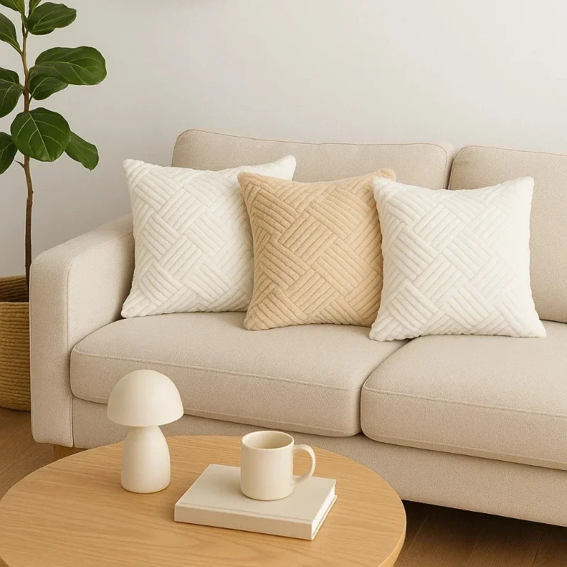 Embossed Floral Throw Pillow Case Double-Sided Plush Cushion Cover Geometric Pattern Soft Stylish Decorative Sofa and Bed