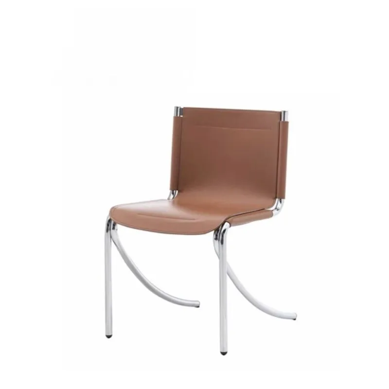 Simple Modern Design Stainless Steel Saddle Leather Fabric Can Be Used As Office Negotiation Reception Chair Home Dining Chair