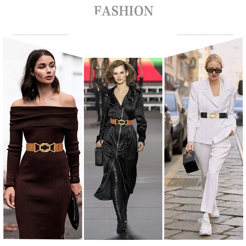 เข็มขัดหนัง PU ดีไซน์เรียบหรู สีดำ ยืดหยุ่นได้ สำหรับเสื้อโค้ท ชุดเดรส งานปาร์ตี้ ผู้หญิง ใช้ตกแต่ง