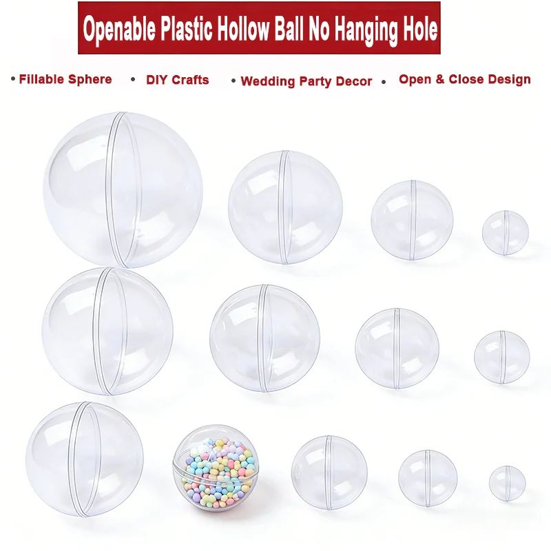 Openable Clear Plastic Hollow Ball No Hanging Hole Openable Sphere Dia30-160mm  Fillable Ball for DIY Crafts Wedding Party Decor