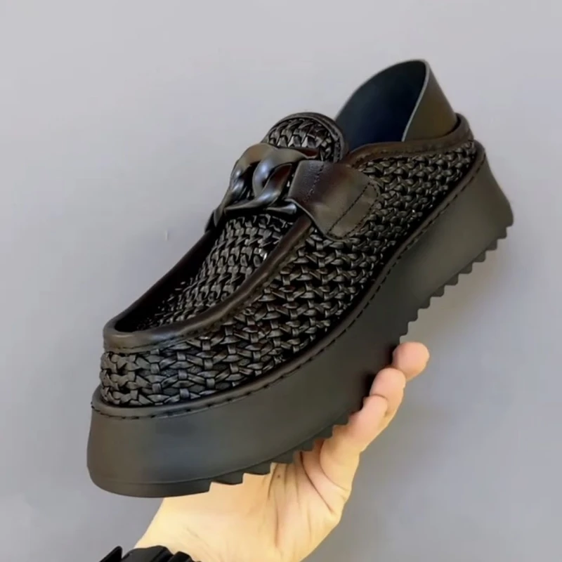Trend Black Designer Loafers For Men Breathable Hollow out Men's Casual Shoes Comfortable Platform Slip-on Shoes Man Moccasins