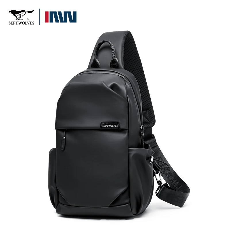 Septwolves Leisure Waterproof Travel Crossbady Sling Bag PVC Leather IPad Men One Shoulder Bag Slingbag Anti-Theft Zipper Pocket