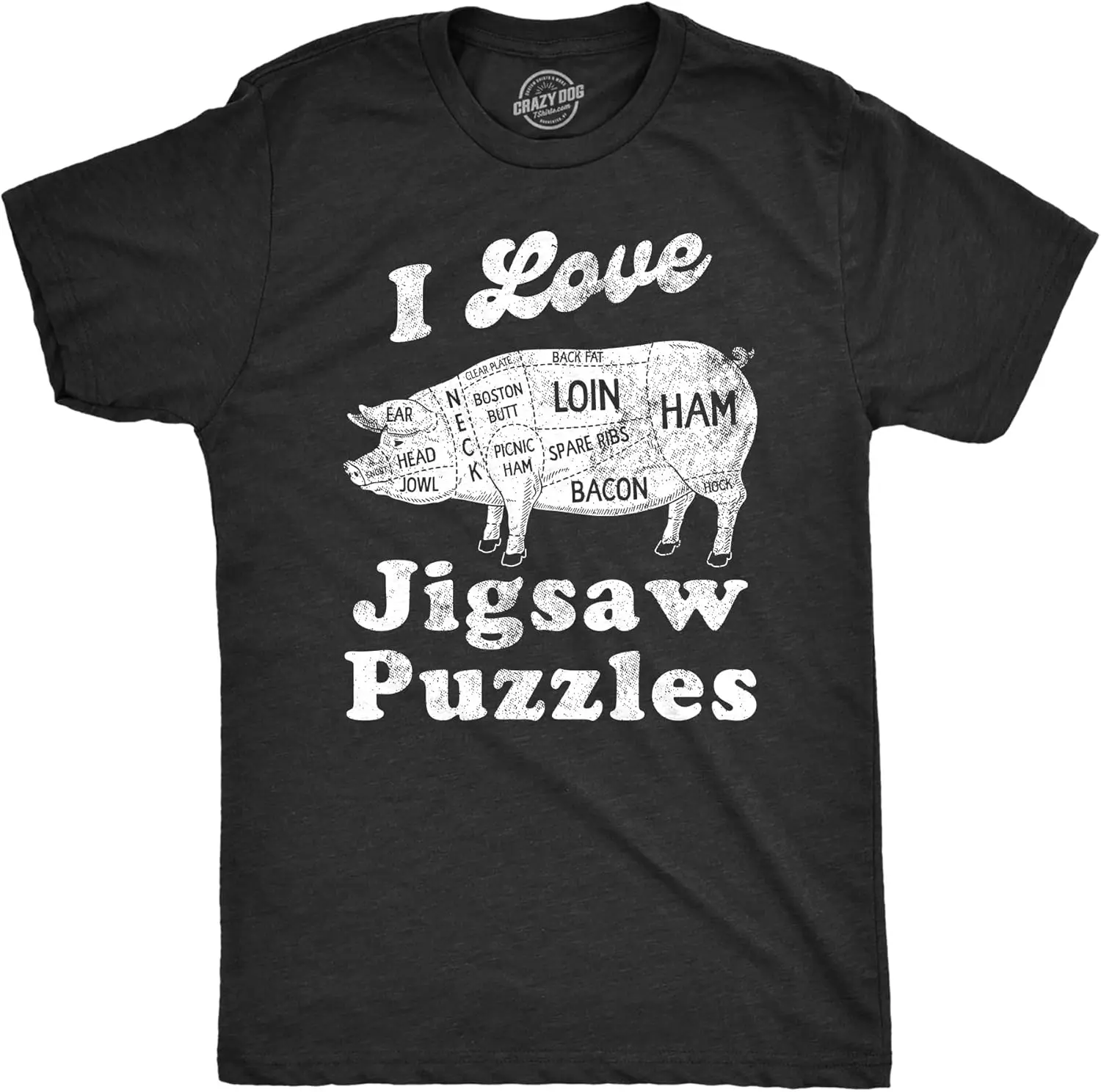 Mens I Love Jigsaw Puzzles T Shirt Funny Butcher Meat Cuts Joke Tee for Guys