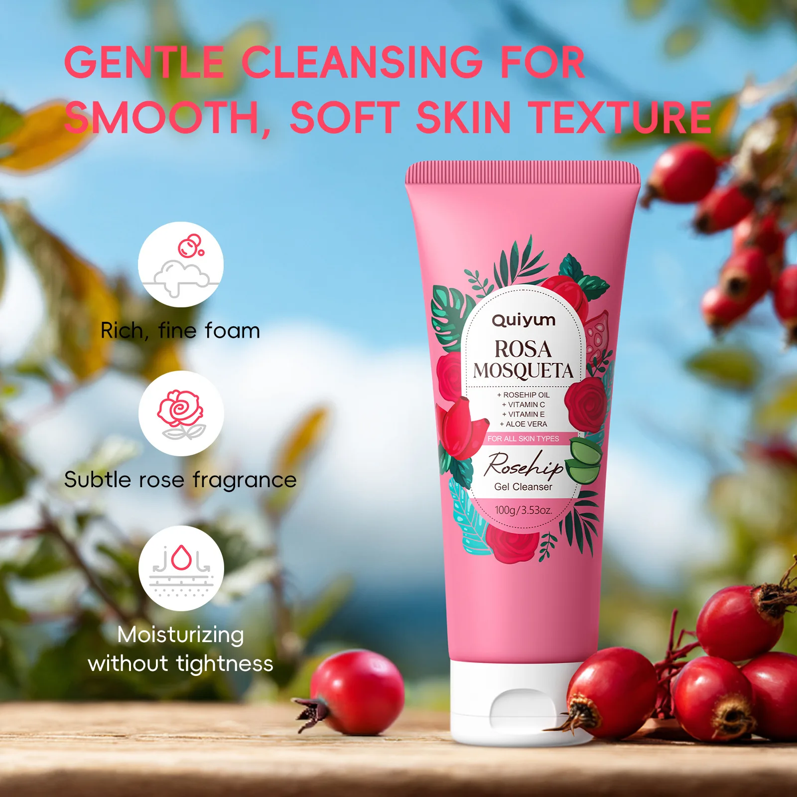 Rosehip Cleansing Gel 100g Pore Cleansing Hydrating Moisturizing Facial Cleanser Refreshing Gel Texture