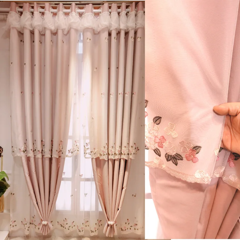 

Pink Princess Style American Bedroom Living Room Floor-to-ceiling Shading Pastoral Style Curtains for Living Dining Room Bedroom