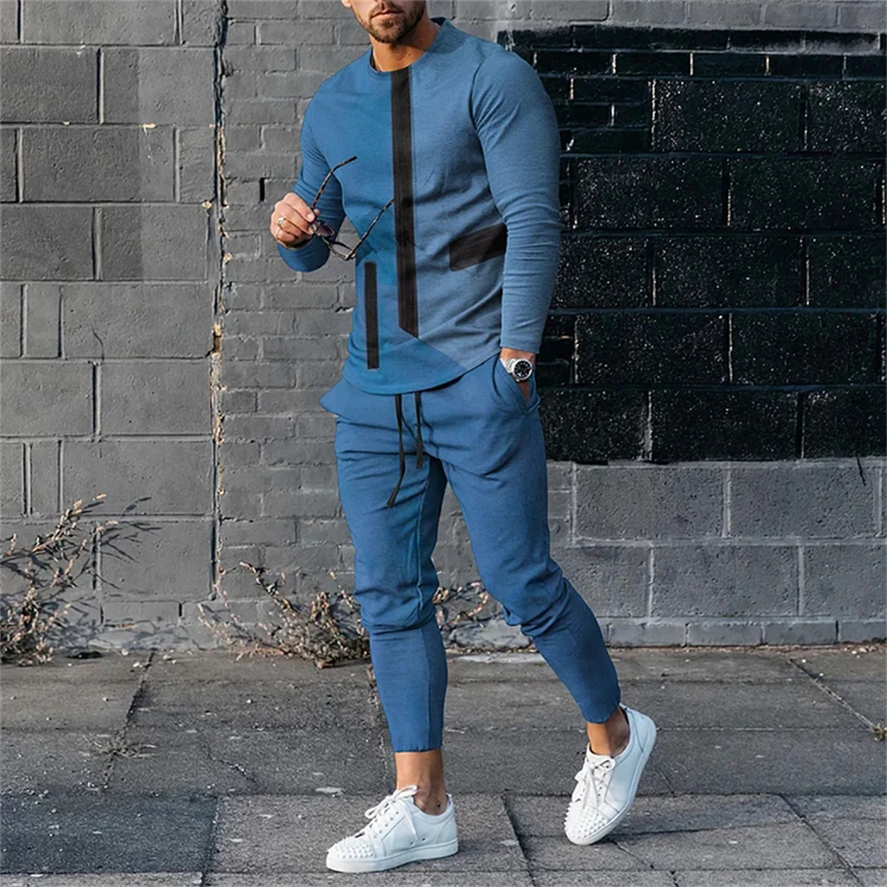 Autumn Men\'s 2 Piece Sets Tracksuits Long Sleeve T Shirt Long Sweat Pants Set Streetwear Sportstreet Men Oversized Men Clothing