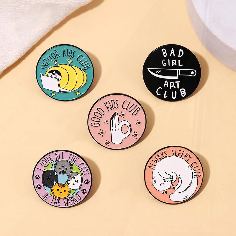 Kids Bad Girl Art Pines Lapel Badges Cats Jewelry Gift for Kids Friends Always Slee Pinsg Club Enamel Brooch Custom Fun Good