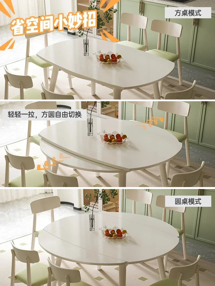 Cream Style Stone Plate Dining Table Retractable round Dining Table Household Solid Wood Square round Dual-Use