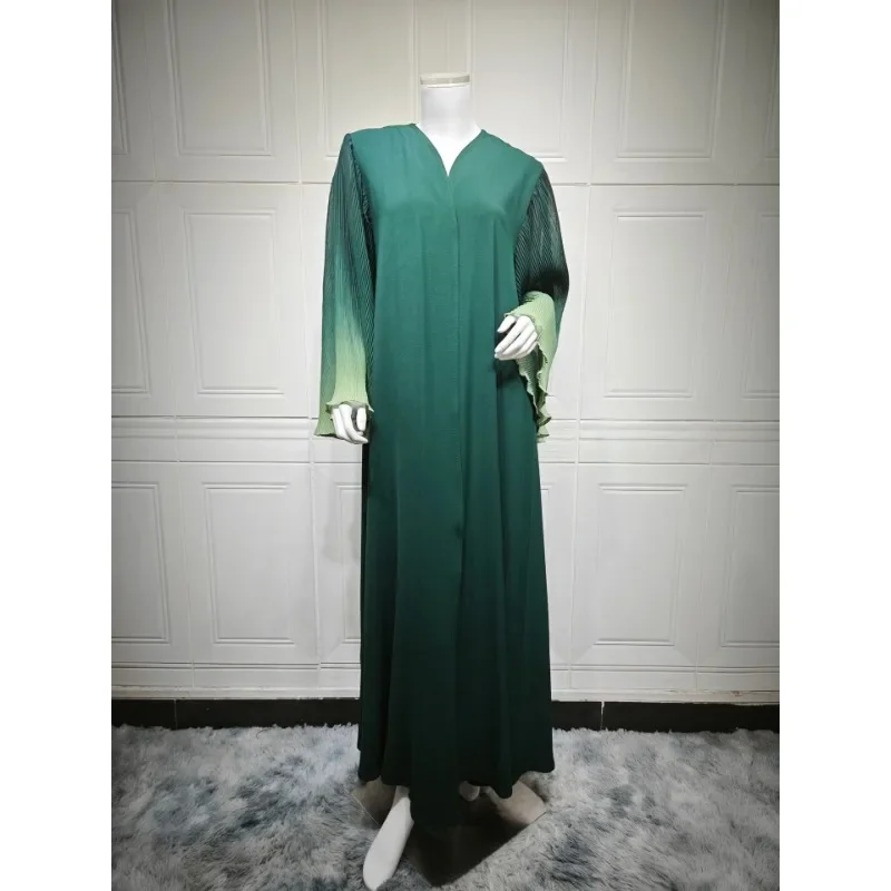 

Hot Sale Robe Arab Dubai Chiffon Pleated Fan Sleeves Color Matching Jacket Women's MQ202