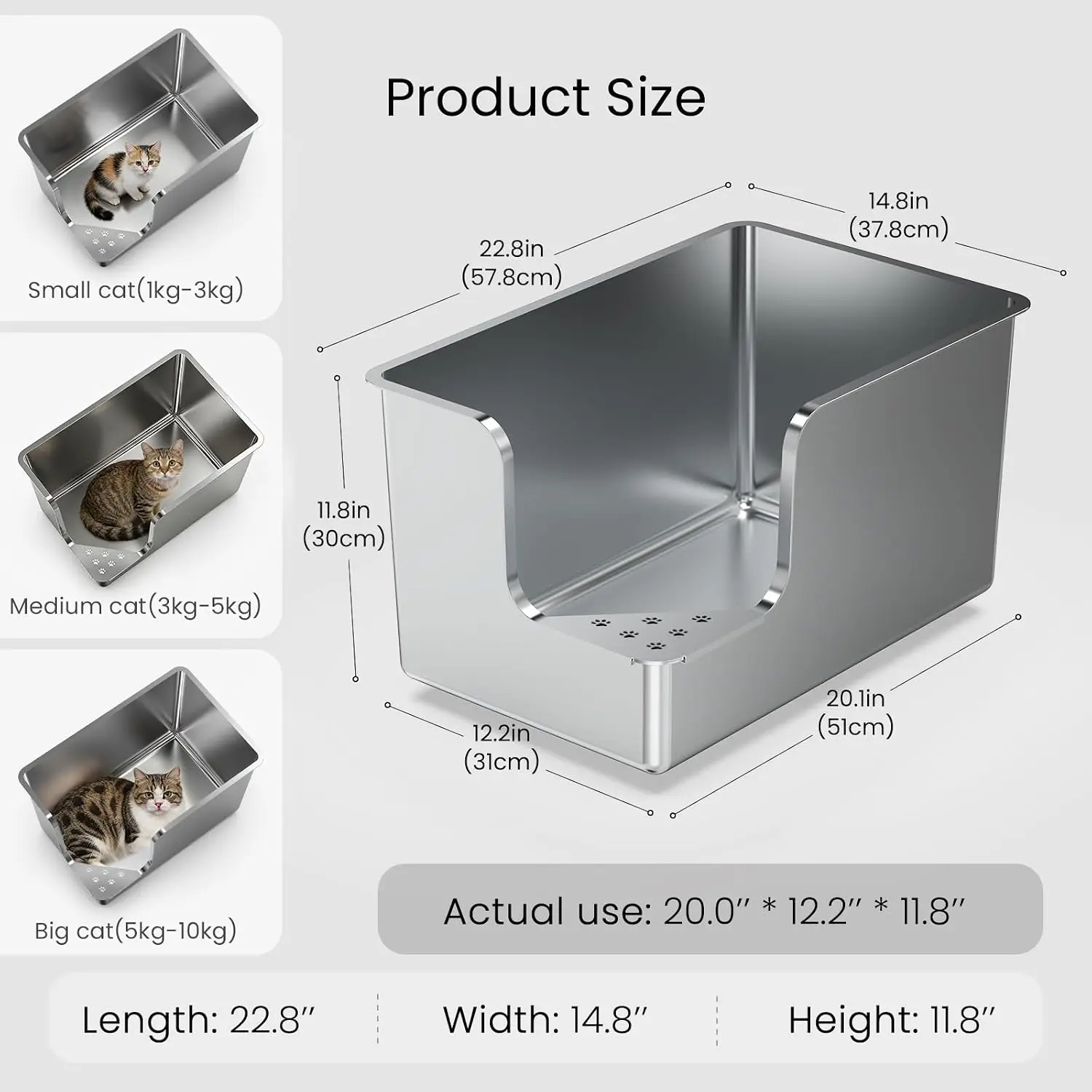 Stainless Steel Litter Box 11.8