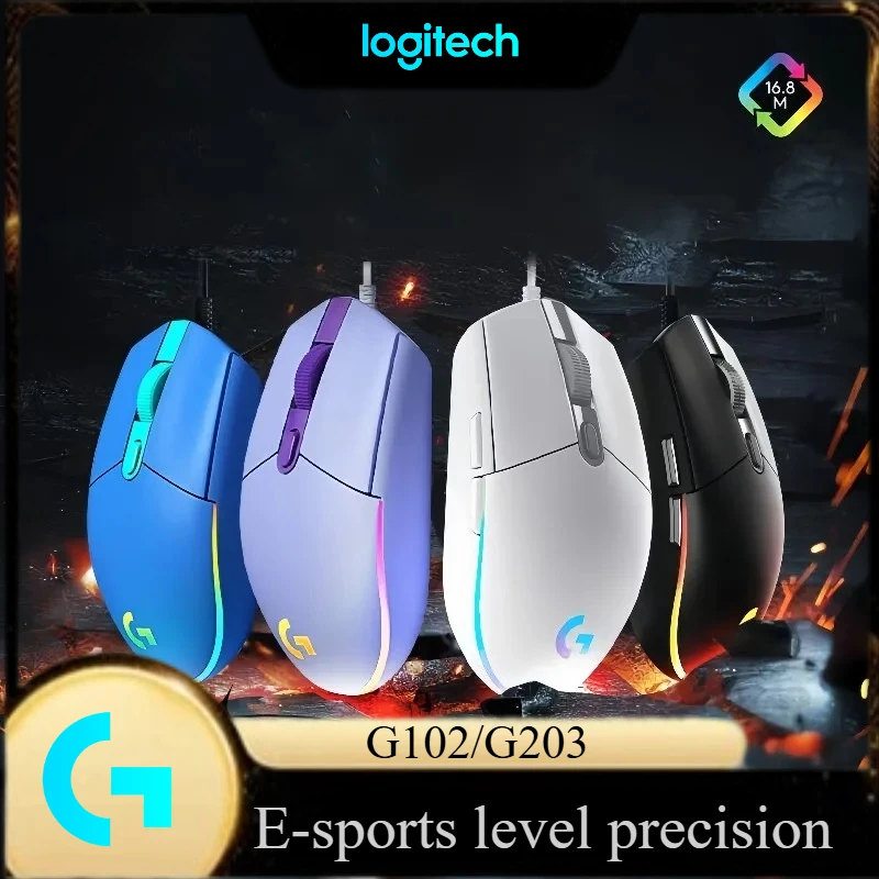 

Logitech G102/203 RGB flowing light wired lightweight gaming mouse, 8000DPI Optical Sensor, Mechanical Tension Buttons,