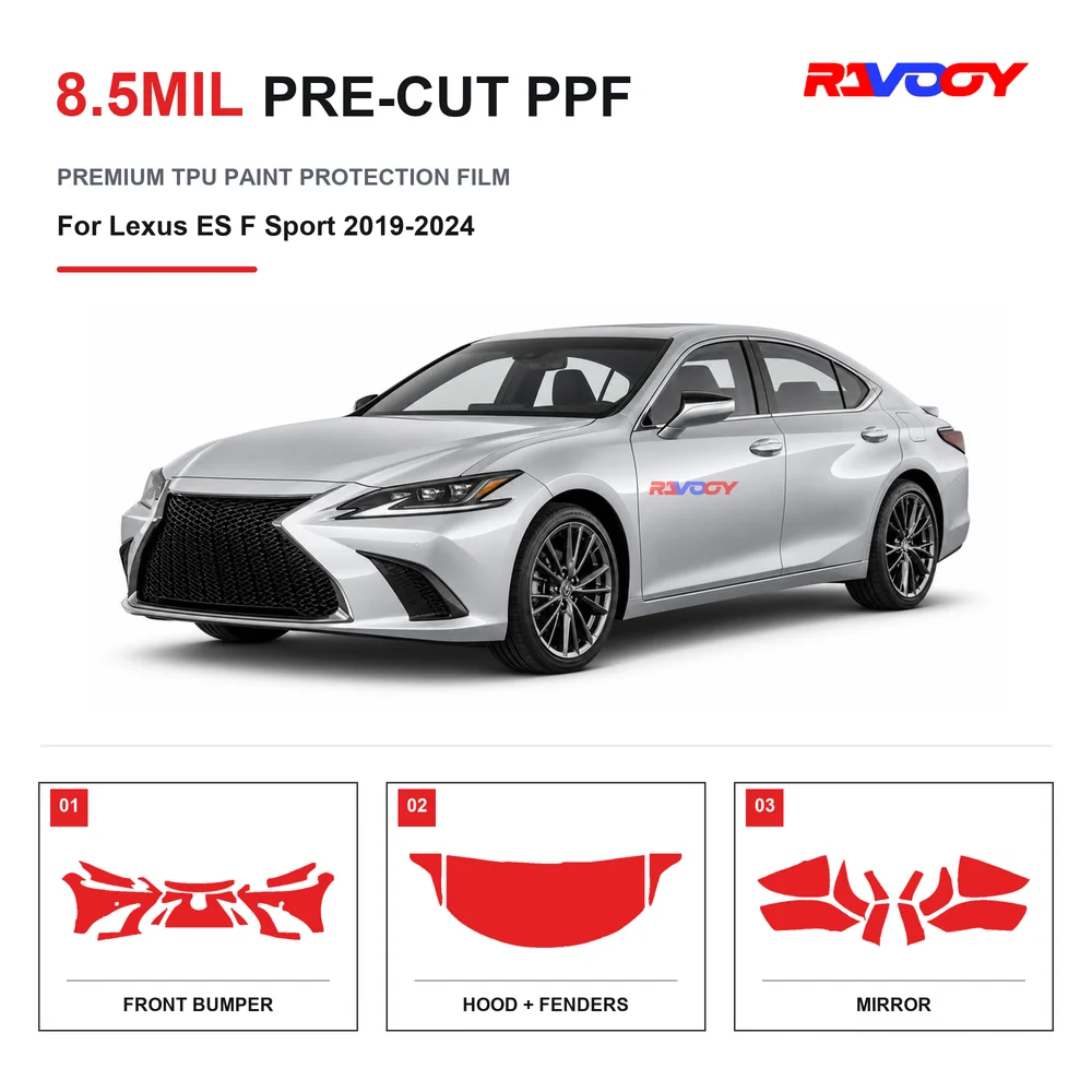 Precut PPF For Lexus ES F Sport 2019-2024 8.5mil TPU Clear Paint Protection Film Self Healing Hydrophobic UV Stone Chip Guard