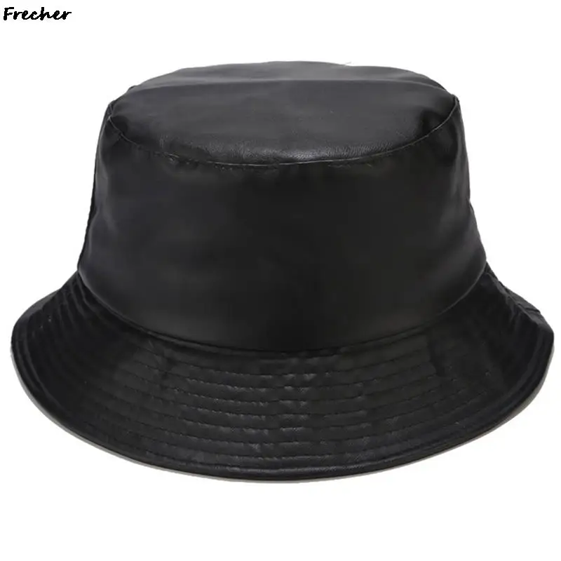 Women Leather Bucket Hats Waterproof Rain Hat Autumn Fashion Fishermen Cap Ladies Leisure Chapeau Hats Office Party Casquette