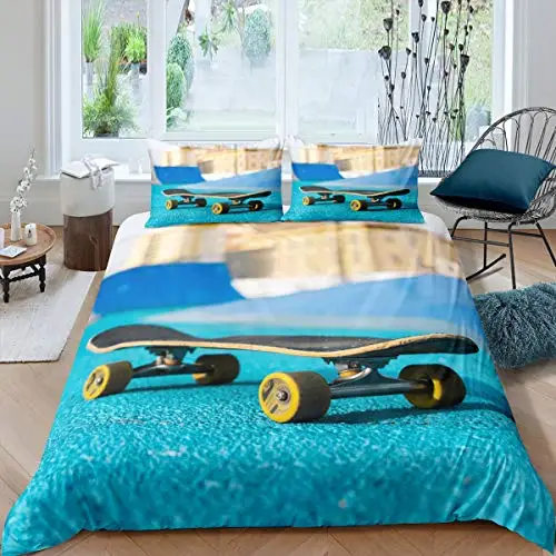 Skateboard Comforter Cover Skate Board Bedding Set for Boys Girls Hipster Decor Duvet Cover Extreme Sport Theme Quilt Cover 3Pcs