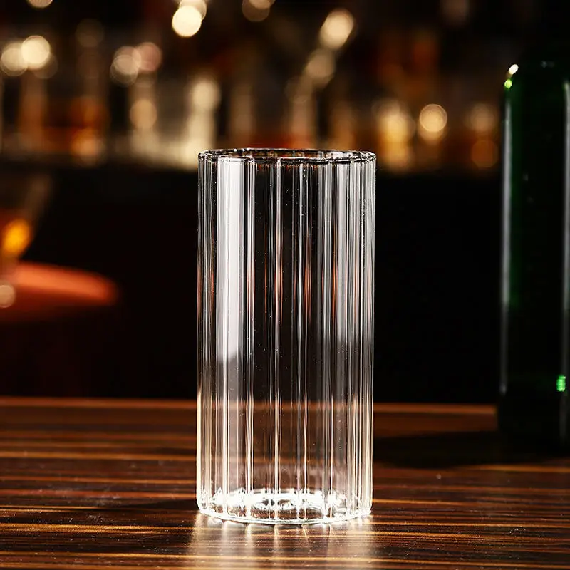 Multi size high borosilicate glass stripe cocktail cup high temperature resistant breakfast cup