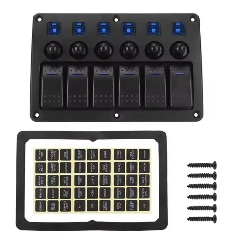 6 Gang Rocker Switches Panel 12V 24V Toggle Switches with Light Switches Panel for Marine Truck Automotive