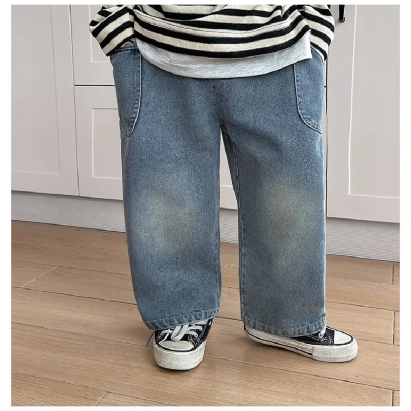 Spring Autumn Baby Girls Boys Cotton Straight Enzyme Jeans …