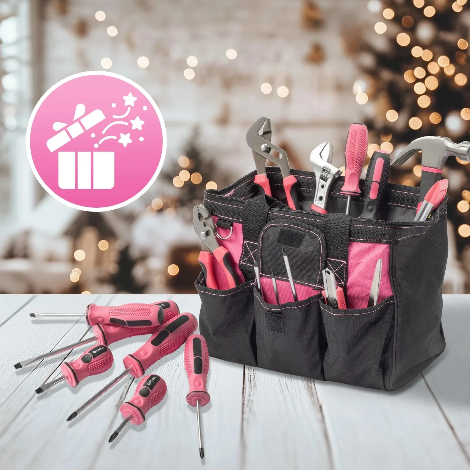 221 pcs Pink Tool Set, Household Repair Hand Tool Kit with Measuring Tape New
