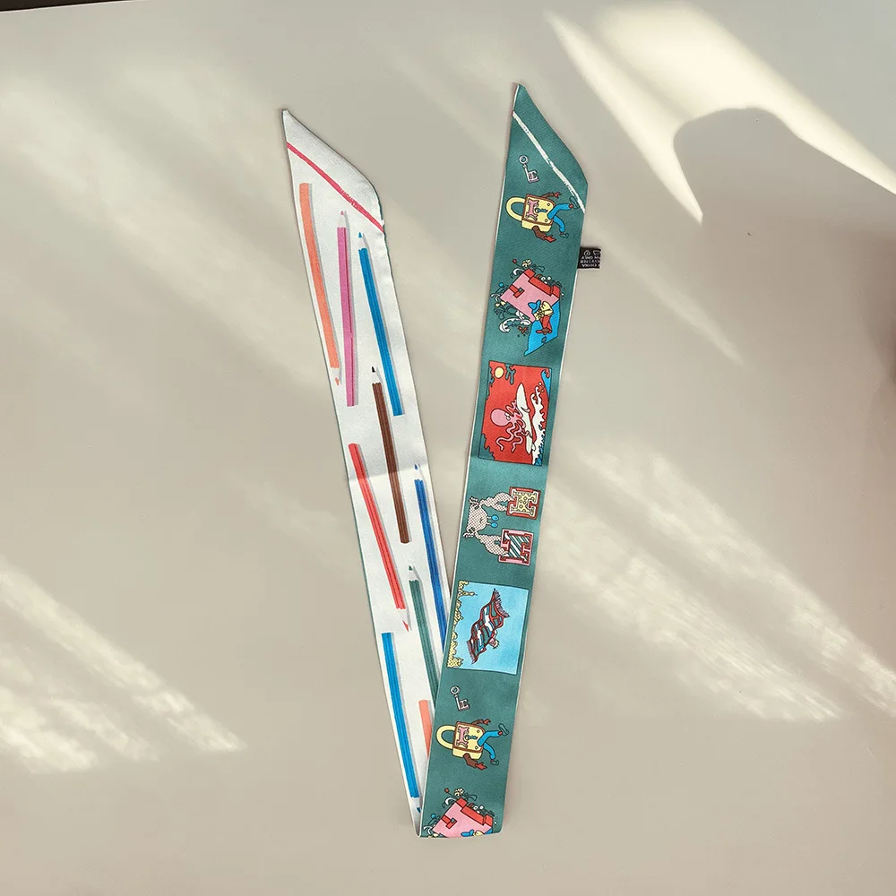 5*90cm Korean Version of The New Robot Female Twill Silk Decorative Long Streamer Wrapping Bag Ribbon Silk Scarf Small Scarf