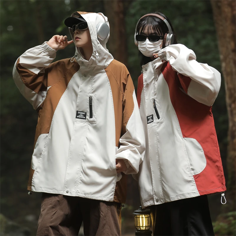 

Color Blo Design Outdoor Spring Autumn Jaet Couple's Workwear Coat American Sle Functional Windproof Loose Fit Jeans